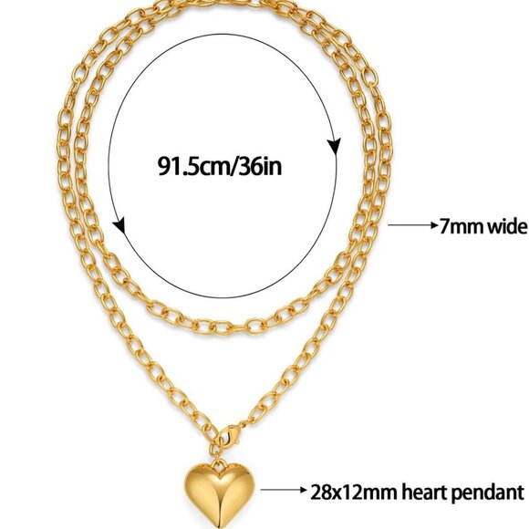 Heart Necklaces for Women, Gold Heart Pendant Necklace Chunky Gold Chain for Gif - Picture 7 of 7